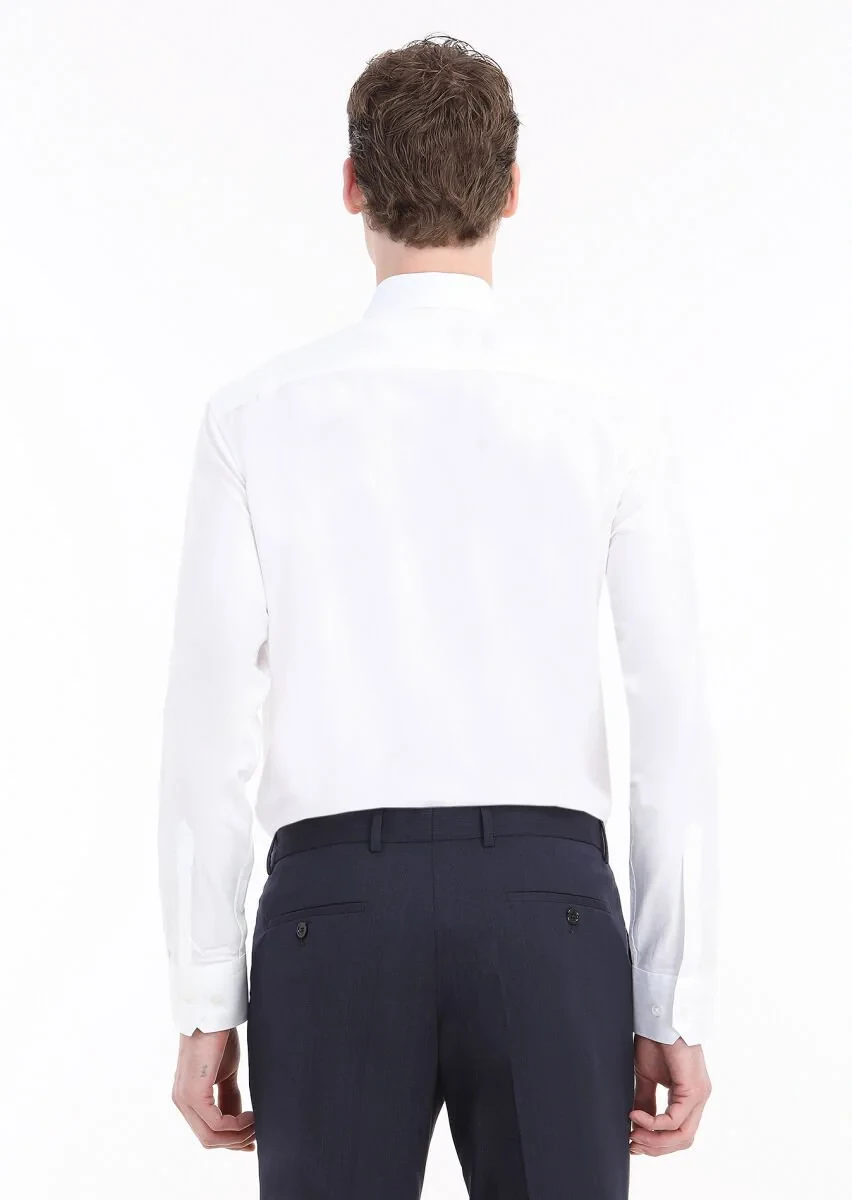 White Micro Regular Fit Weaving Classical 100% Cotton Shirt - 4