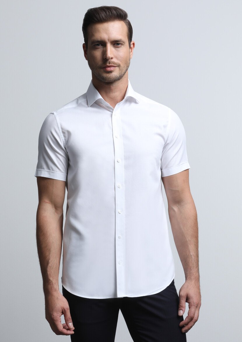 White Micro Regular Fit Weaving Classical Cotton Blended Shirt - 3