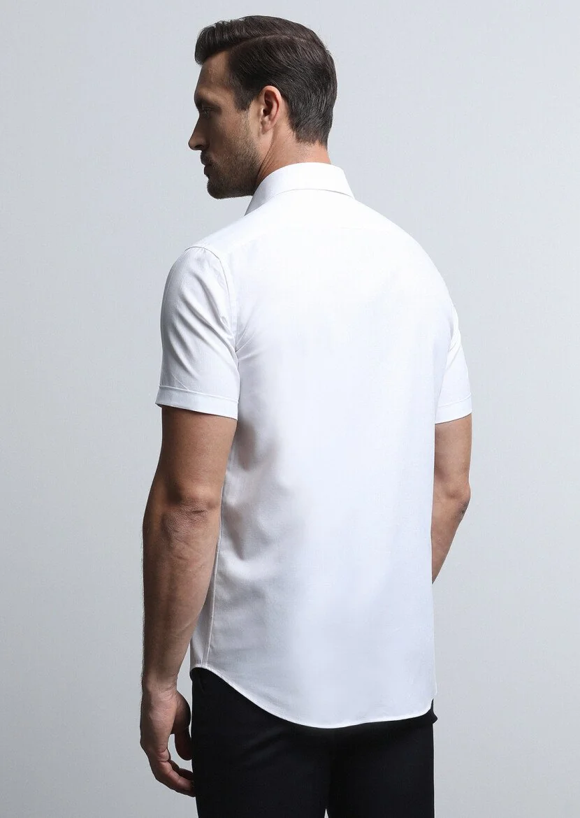 White Micro Regular Fit Weaving Classical Cotton Blended Shirt - 5