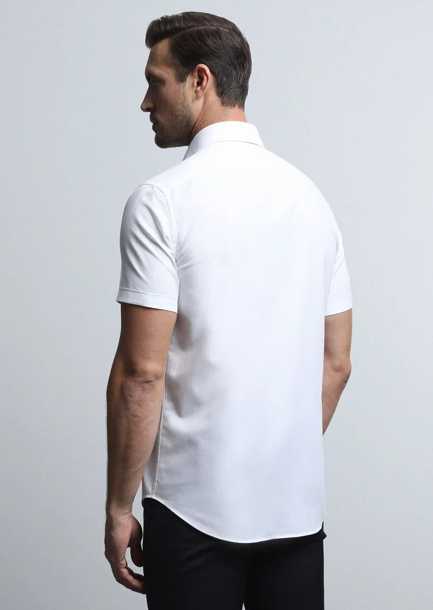 White Micro Regular Fit Weaving Classical Cotton Blended Shirt - 5