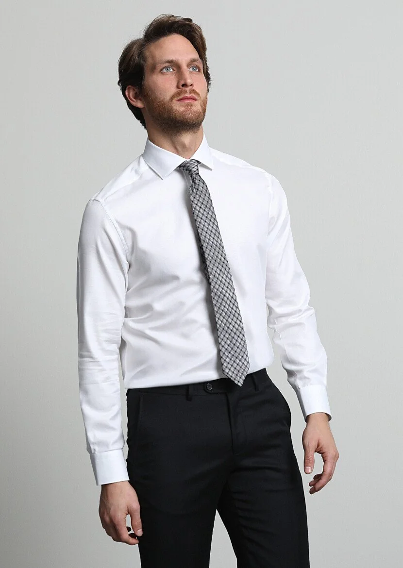 White Micro Weaving Classical 100% Cotton Shirt - 1