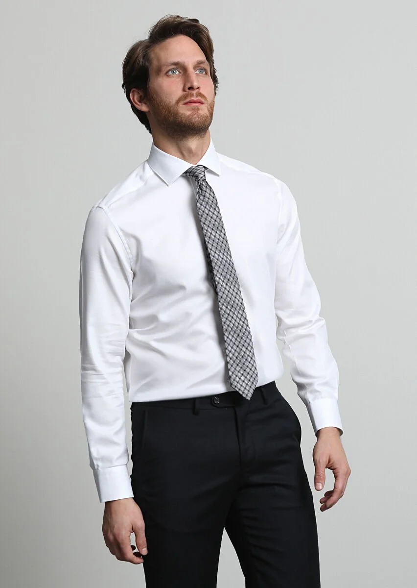 White Micro Weaving Classical 100% Cotton Shirt - 1