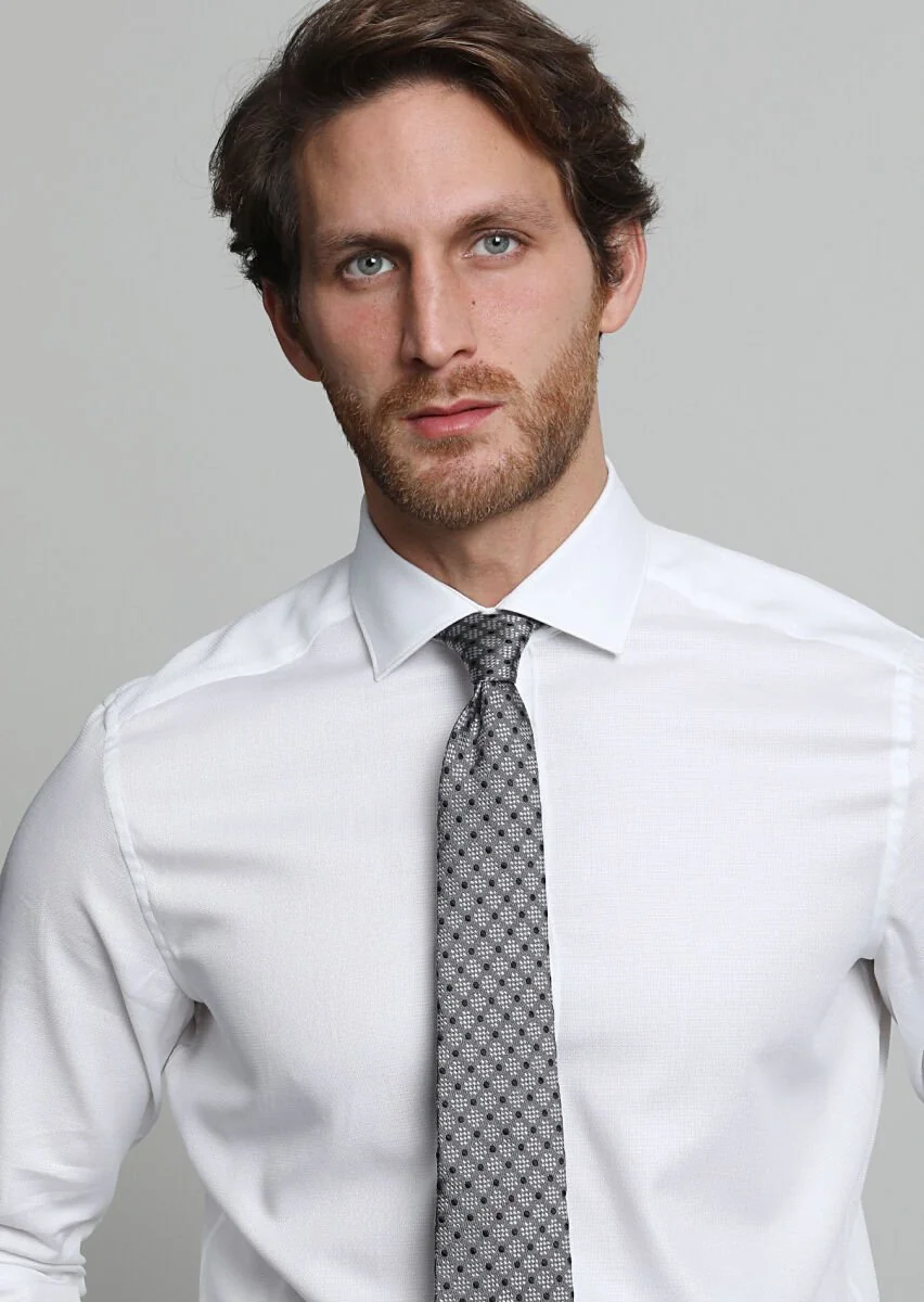 White Micro Weaving Classical 100% Cotton Shirt - 2
