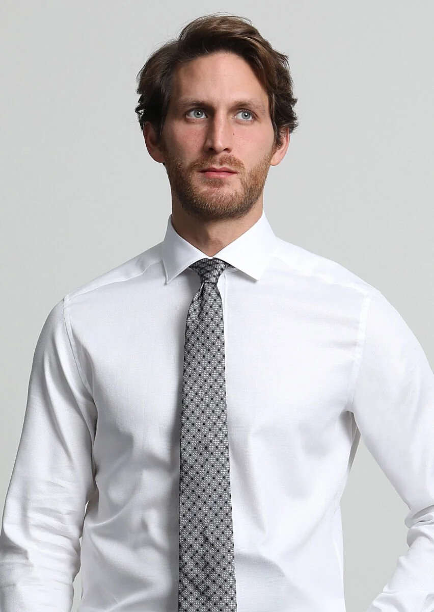 White Micro Weaving Classical 100% Cotton Shirt - 3