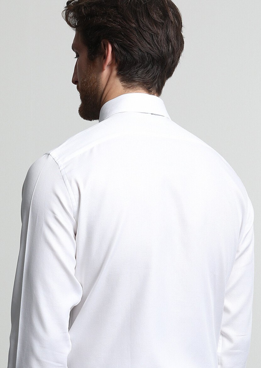 White Micro Weaving Classical 100% Cotton Shirt - 4