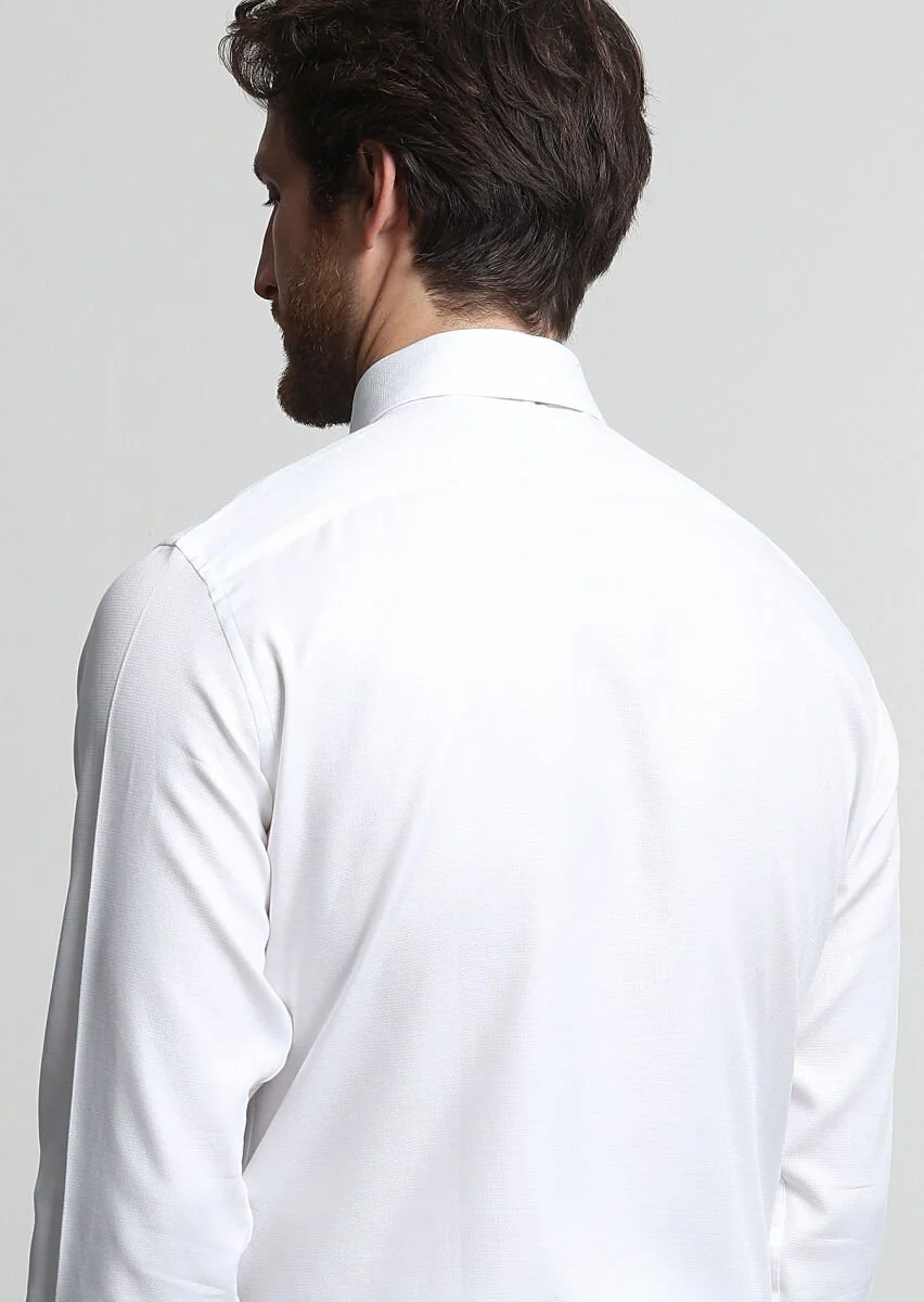 White Micro Weaving Classical 100% Cotton Shirt - 4