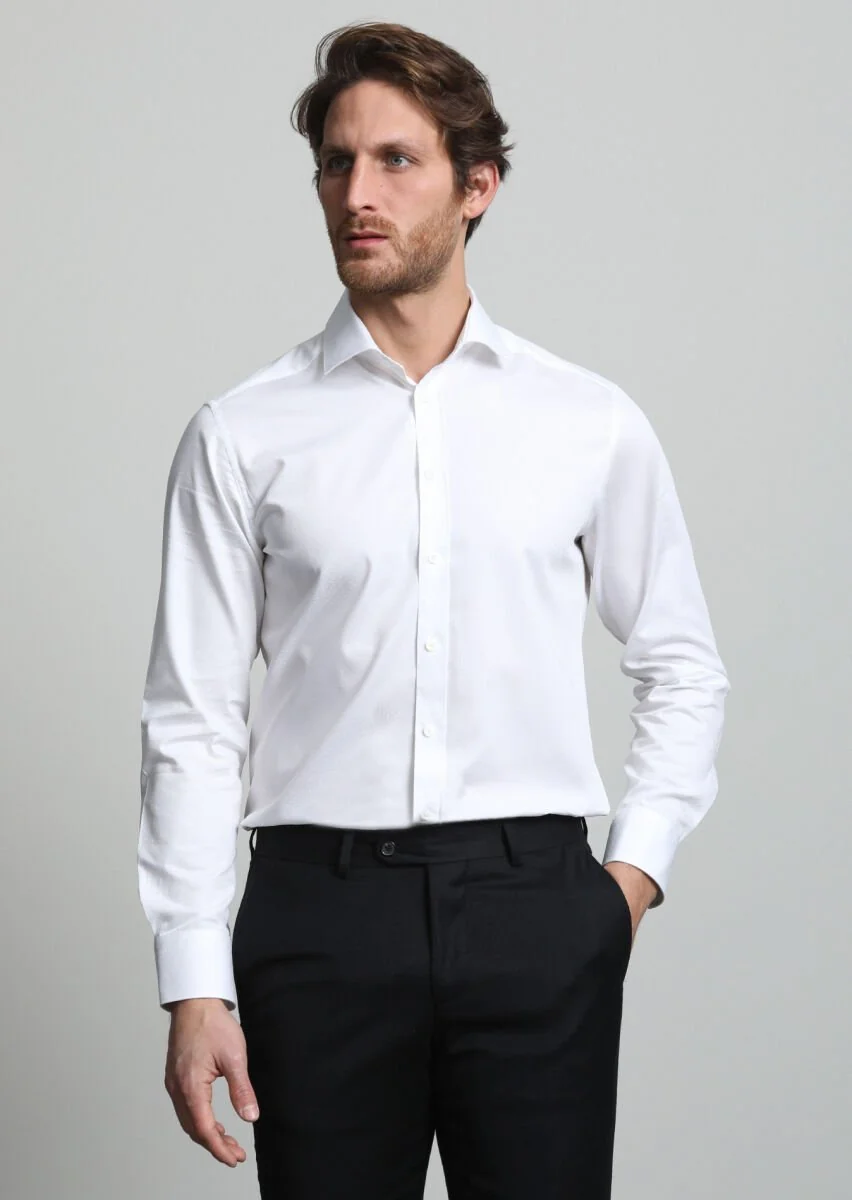 White Micro Weaving Classical 100% Cotton Shirt - 1