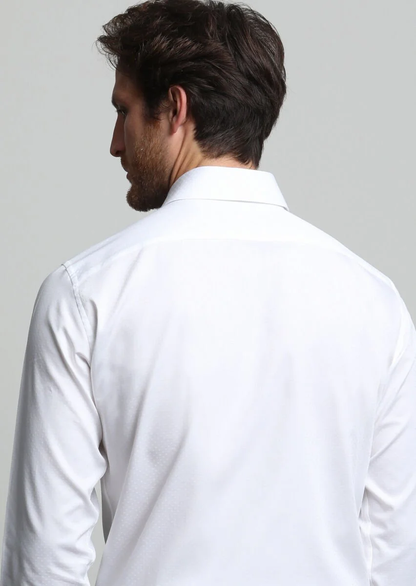 White Micro Weaving Classical 100% Cotton Shirt - 4