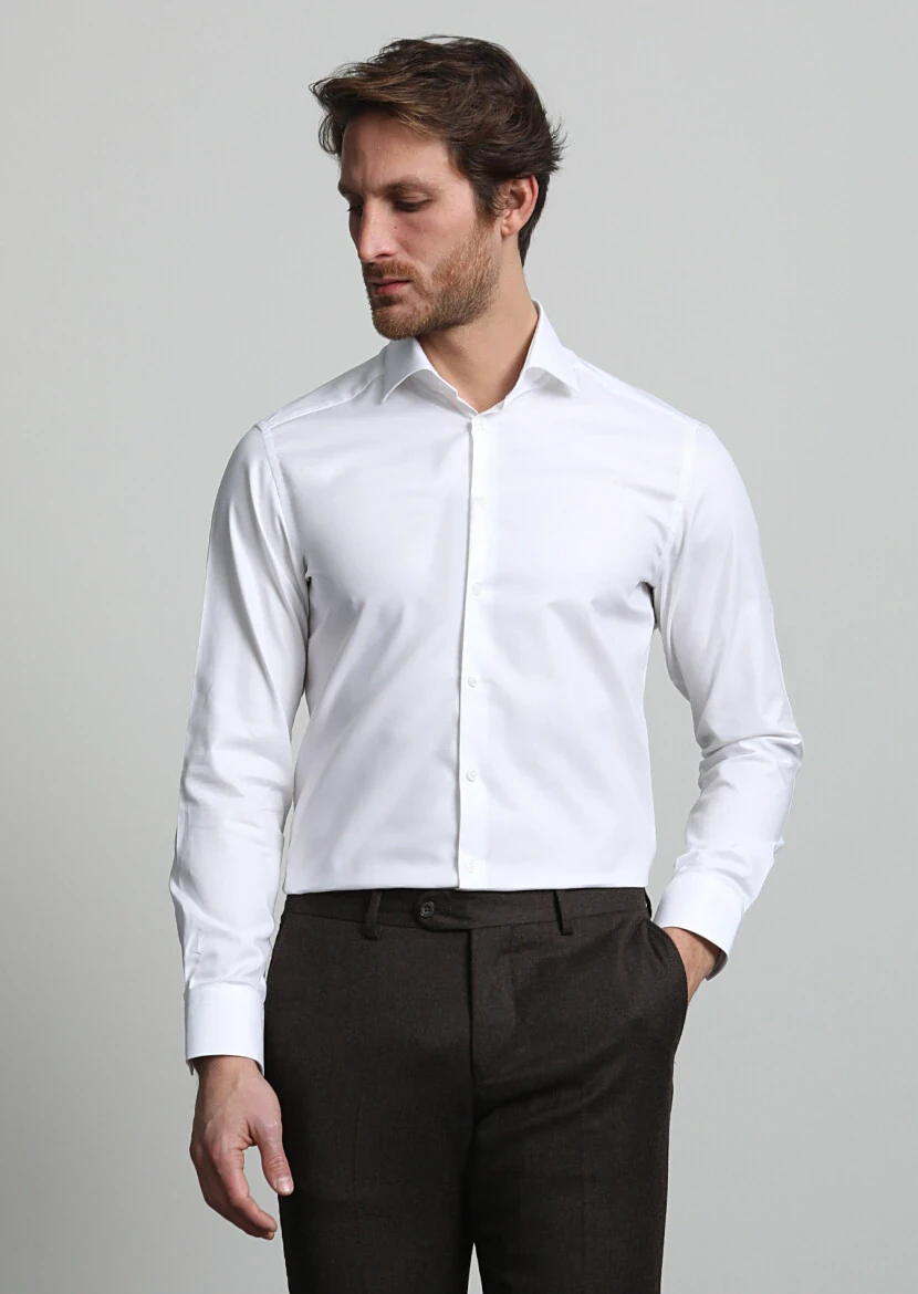 White Micro Weaving Classical 100% Cotton Shirt - 1
