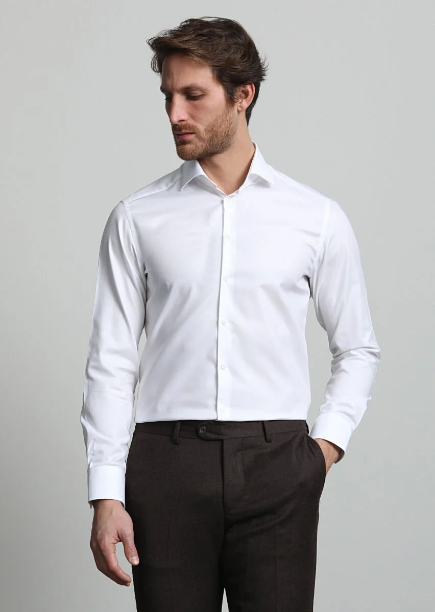 White Micro Weaving Classical 100% Cotton Shirt - 1