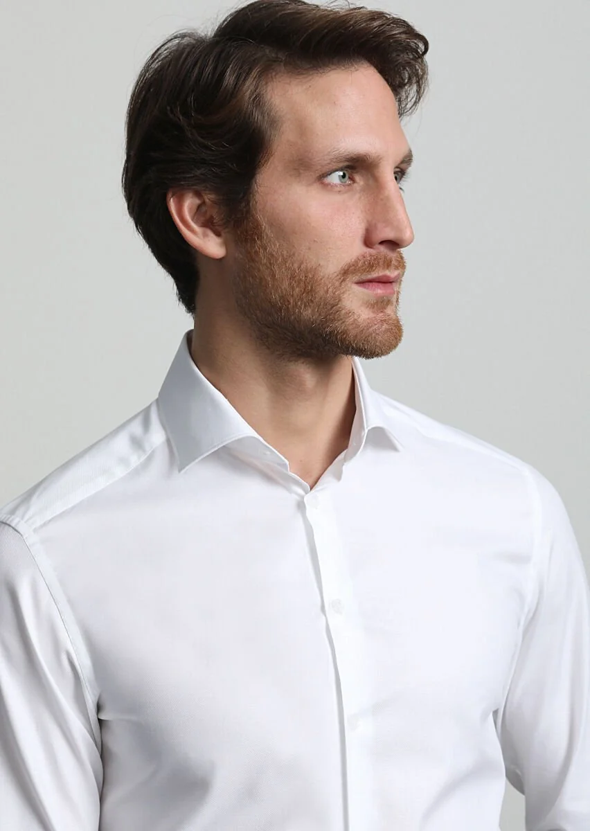White Micro Weaving Classical 100% Cotton Shirt - 2