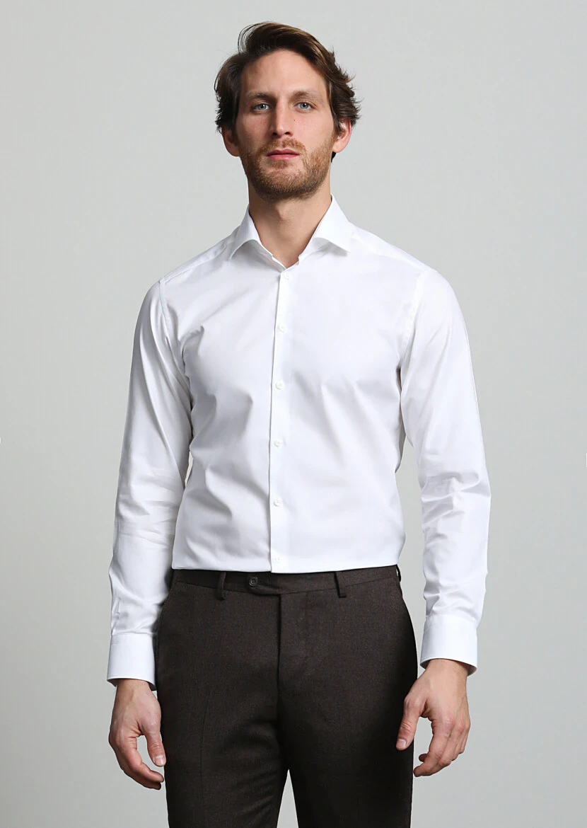 White Micro Weaving Classical 100% Cotton Shirt - 3