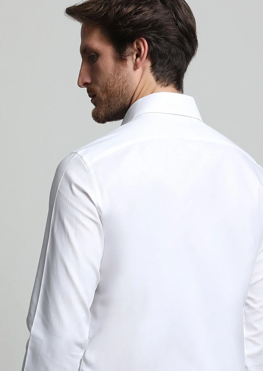 White Micro Weaving Classical 100% Cotton Shirt - 4