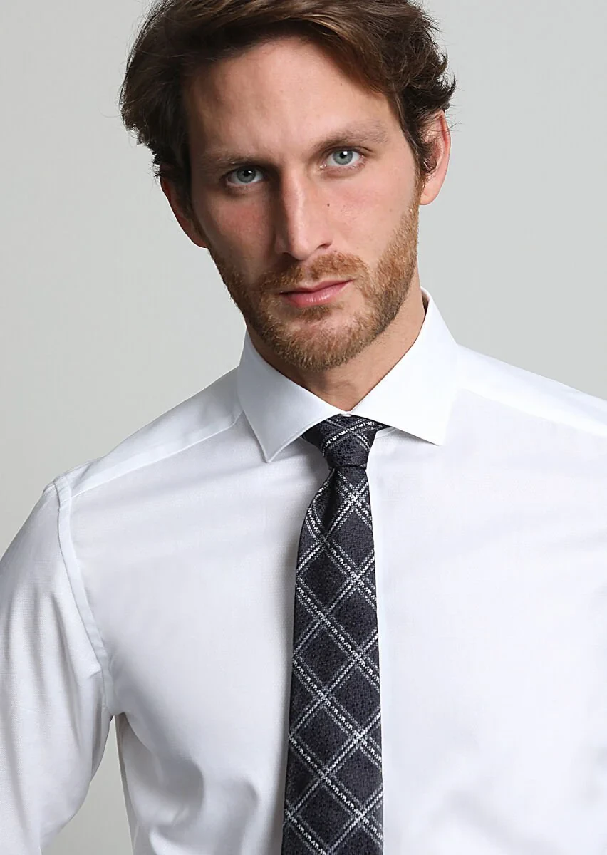 White Micro Weaving Classical 100% Cotton Shirt - 1