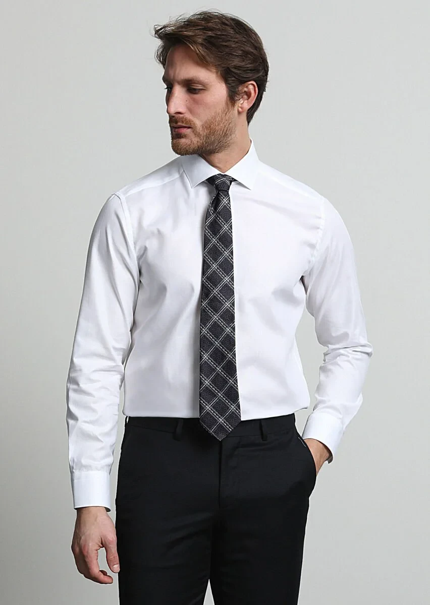 White Micro Weaving Classical 100% Cotton Shirt - 2