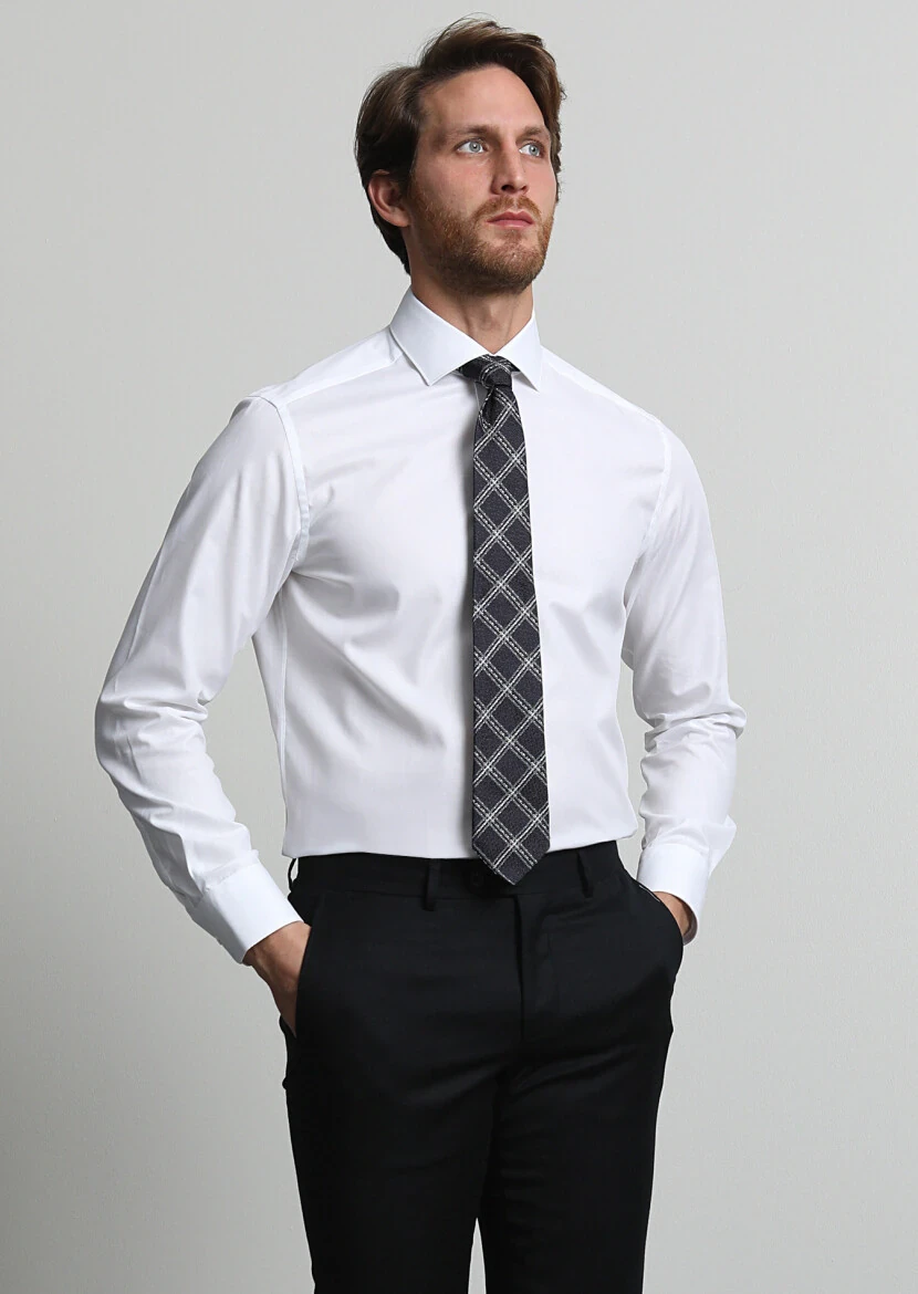 White Micro Weaving Classical 100% Cotton Shirt - 3