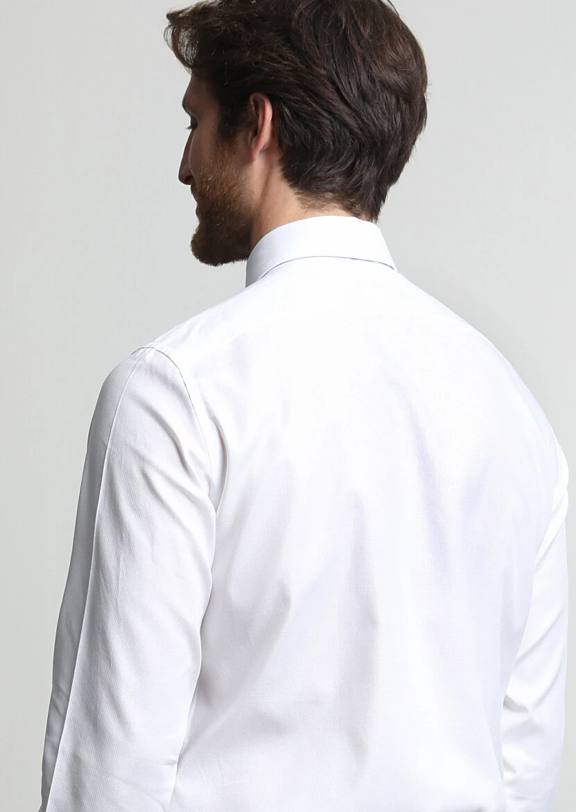 White Micro Weaving Classical 100% Cotton Shirt - 4