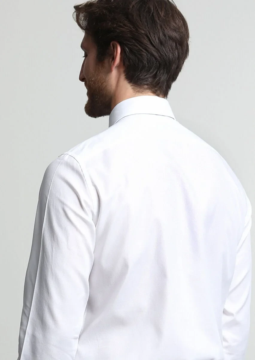 White Micro Weaving Classical 100% Cotton Shirt - 4