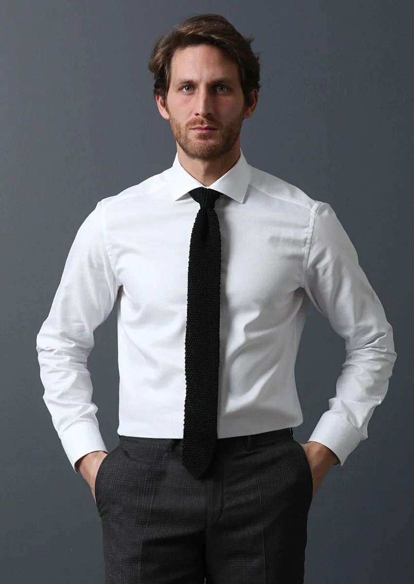 White Micro Weaving Classical 100% Cotton Shirt - 2
