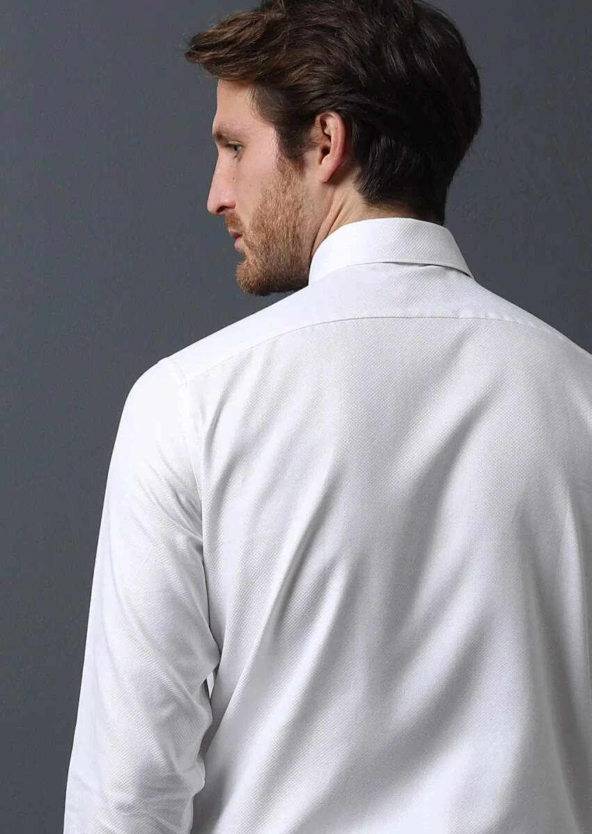 White Micro Weaving Classical 100% Cotton Shirt - 4