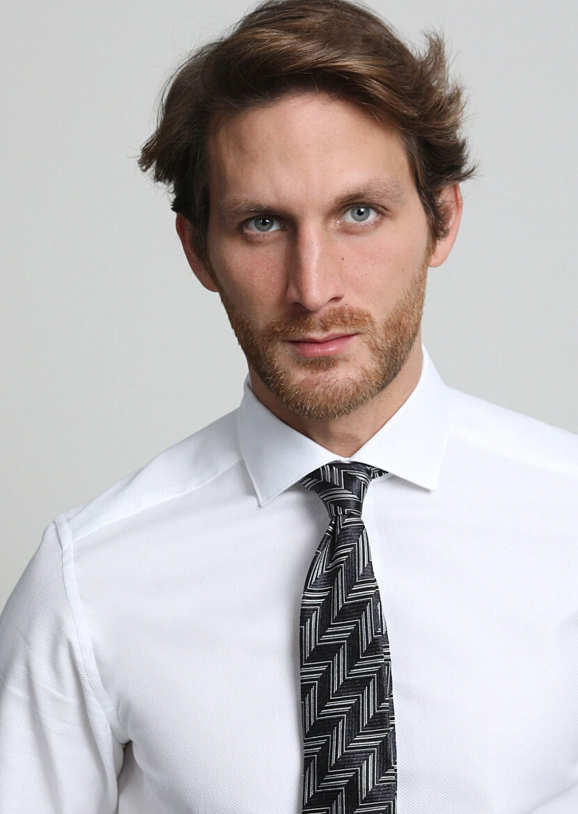 White Micro Weaving Classical 100% Cotton Shirt - 1