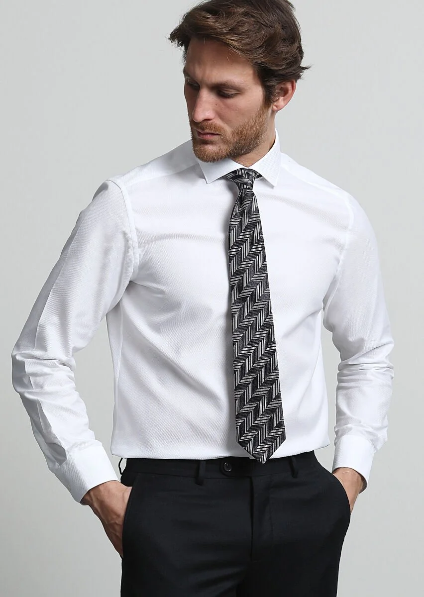 White Micro Weaving Classical 100% Cotton Shirt - 2