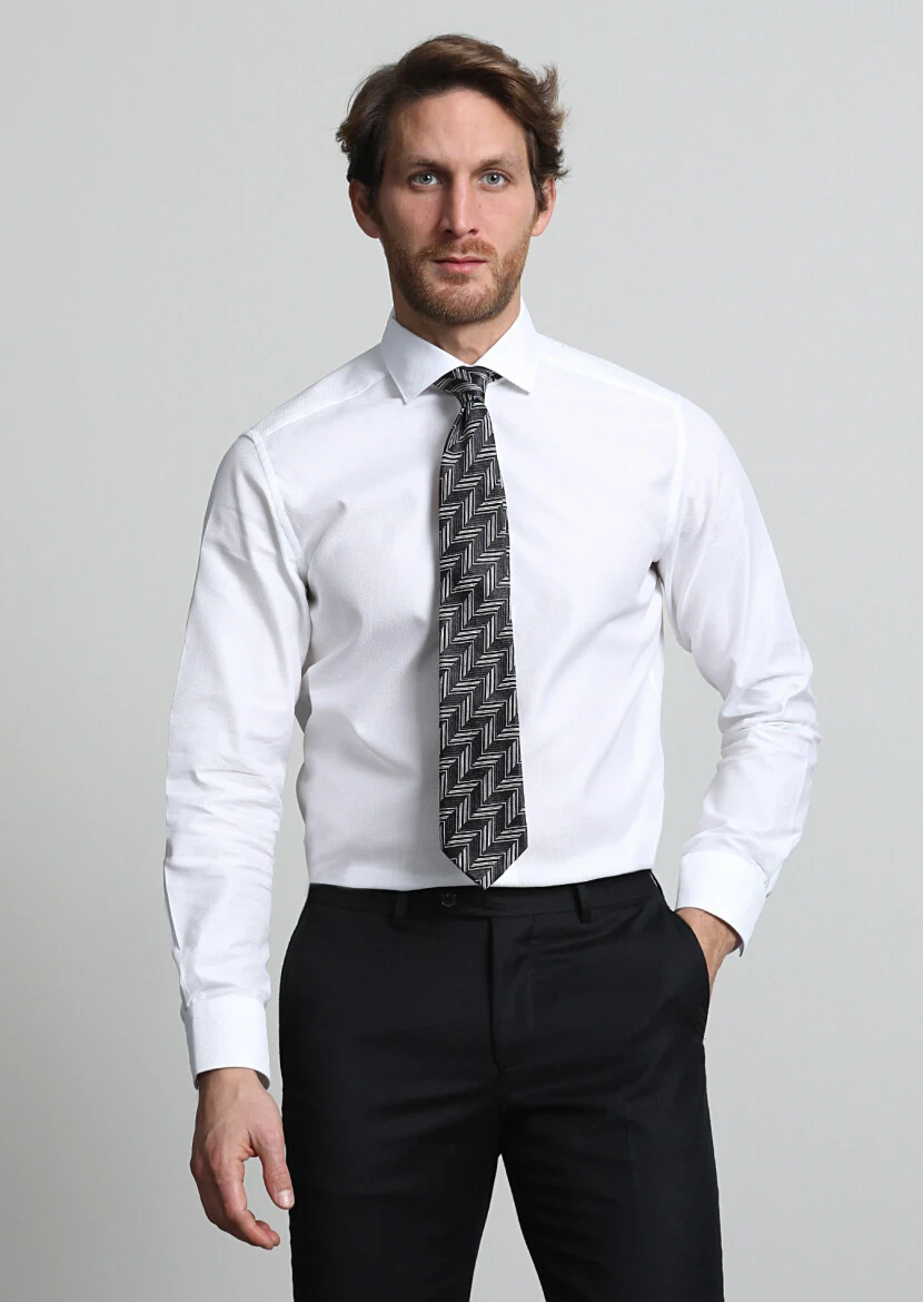 White Micro Weaving Classical 100% Cotton Shirt - 3