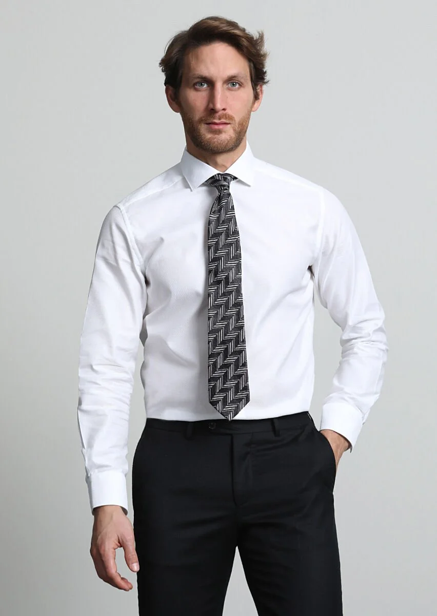 White Micro Weaving Classical 100% Cotton Shirt - 3