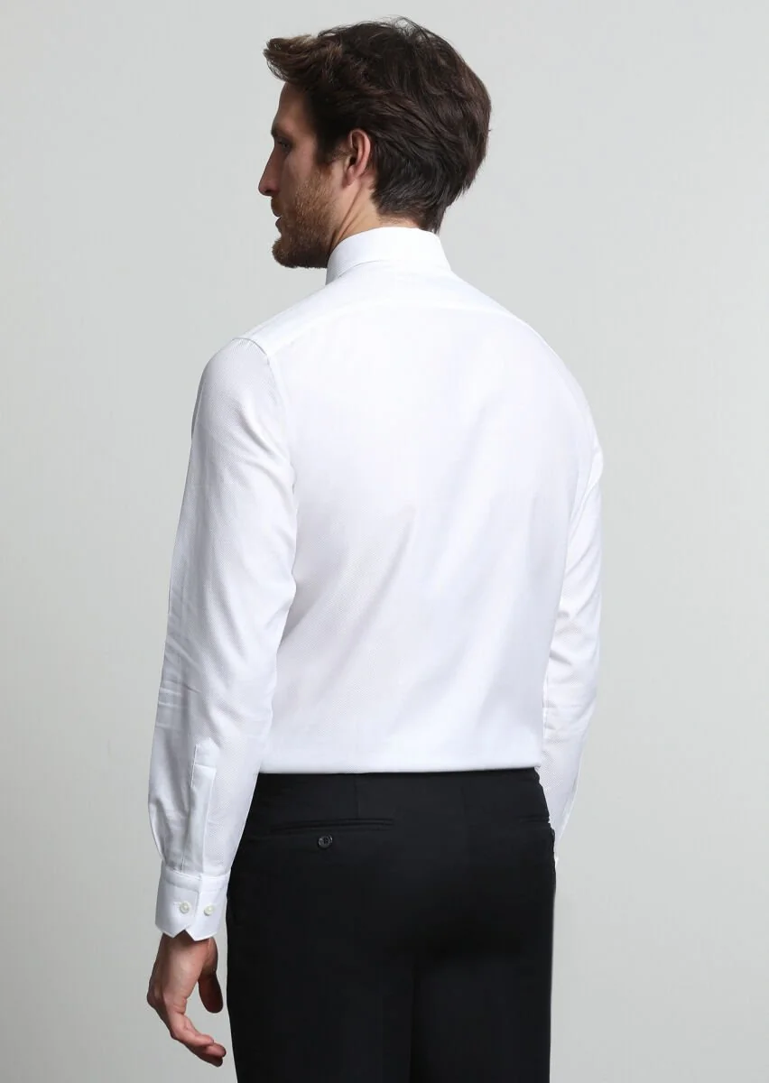 White Micro Weaving Classical 100% Cotton Shirt - 4