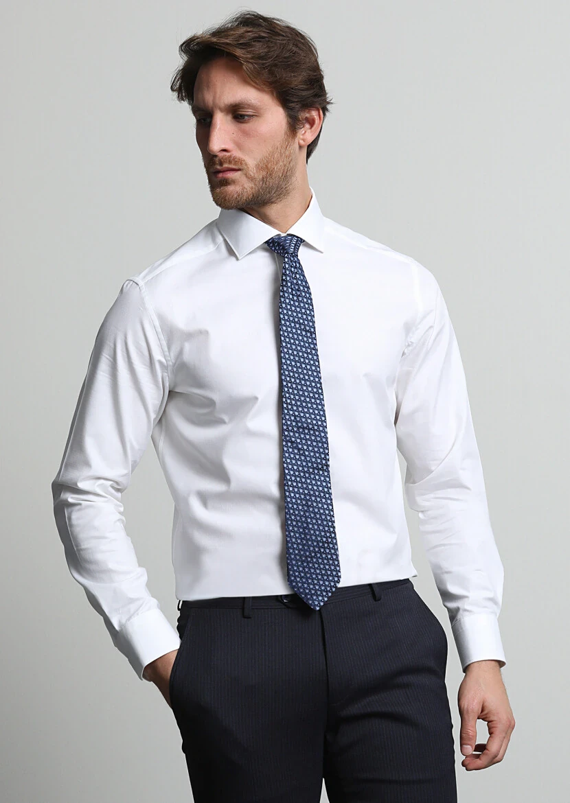 White Micro Weaving Classical 100% Cotton Shirt - 1