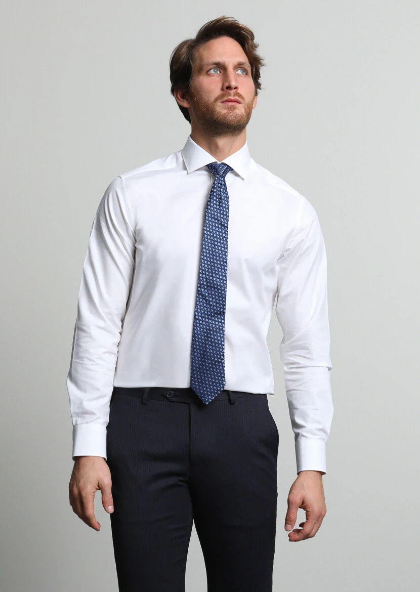 White Micro Weaving Classical 100% Cotton Shirt - 3