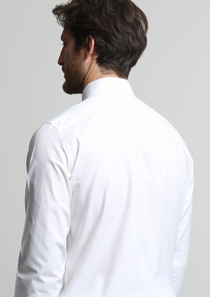White Micro Weaving Classical 100% Cotton Shirt - 4