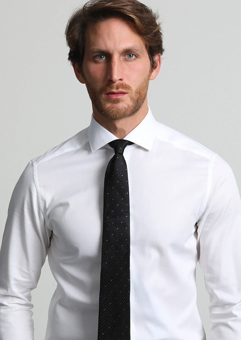 White Micro Weaving Classical Cotton Blended Shirt - 1