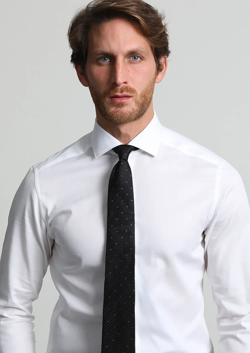 White Micro Weaving Classical Cotton Blended Shirt - 1