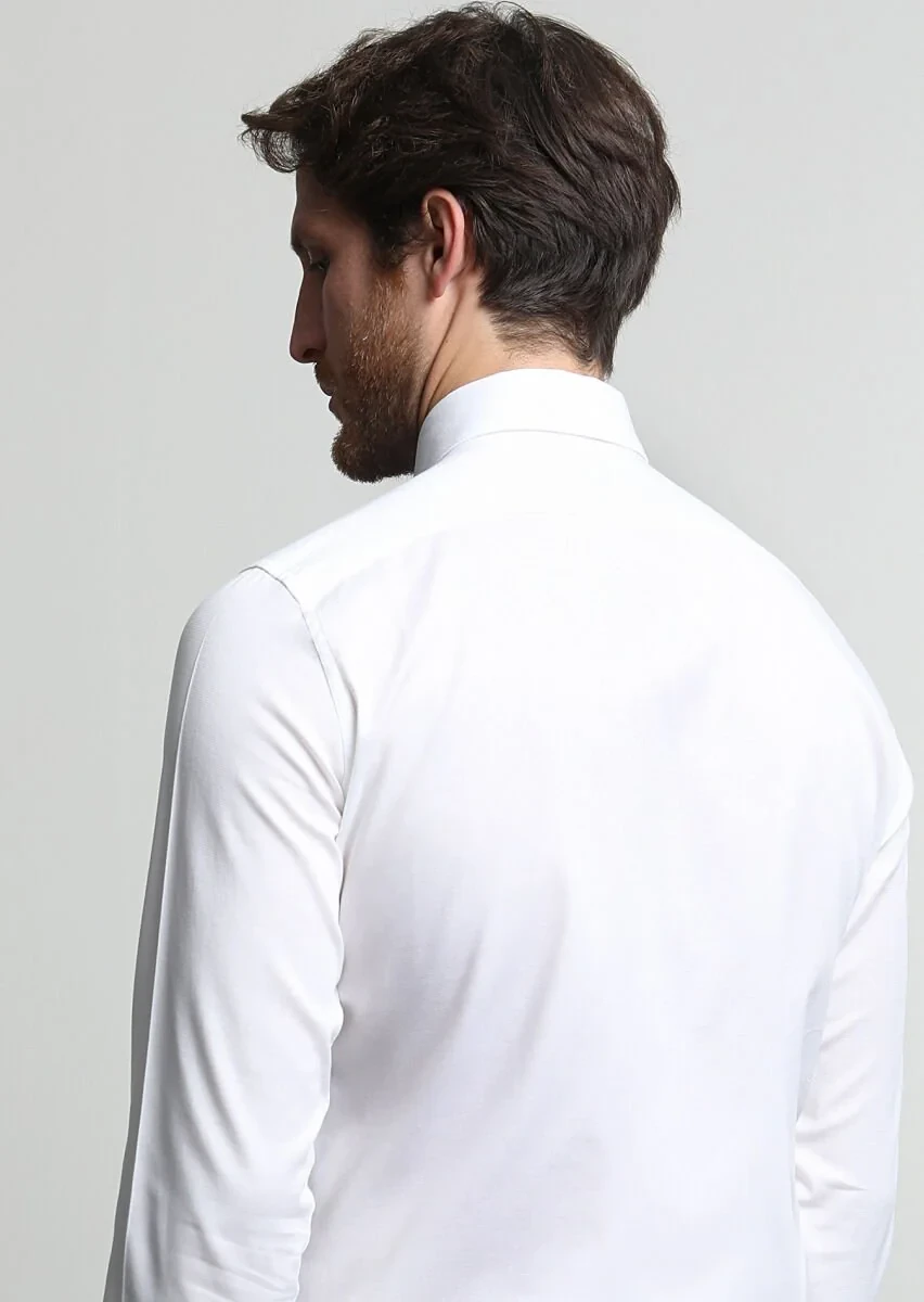 White Micro Weaving Classical Cotton Blended Shirt - 4