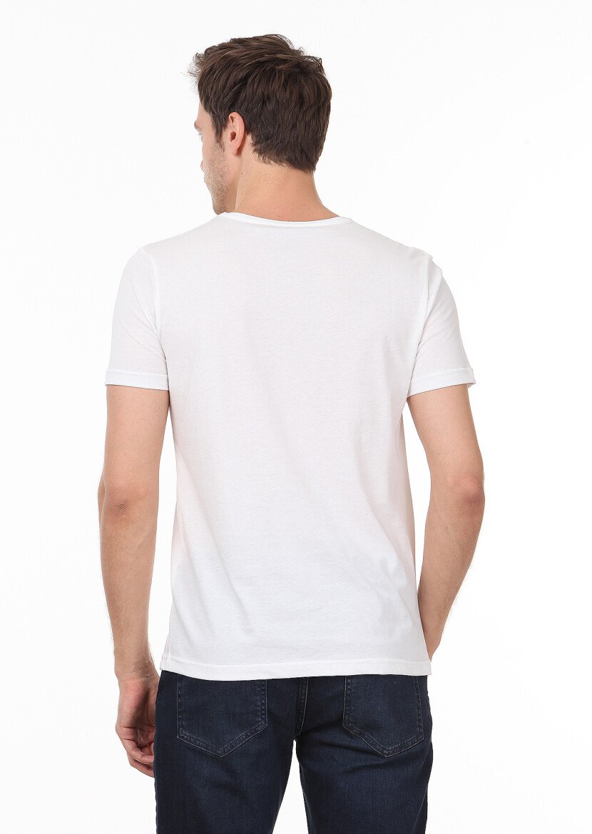 White Patterned 100% Cotton T-Shirt - 4