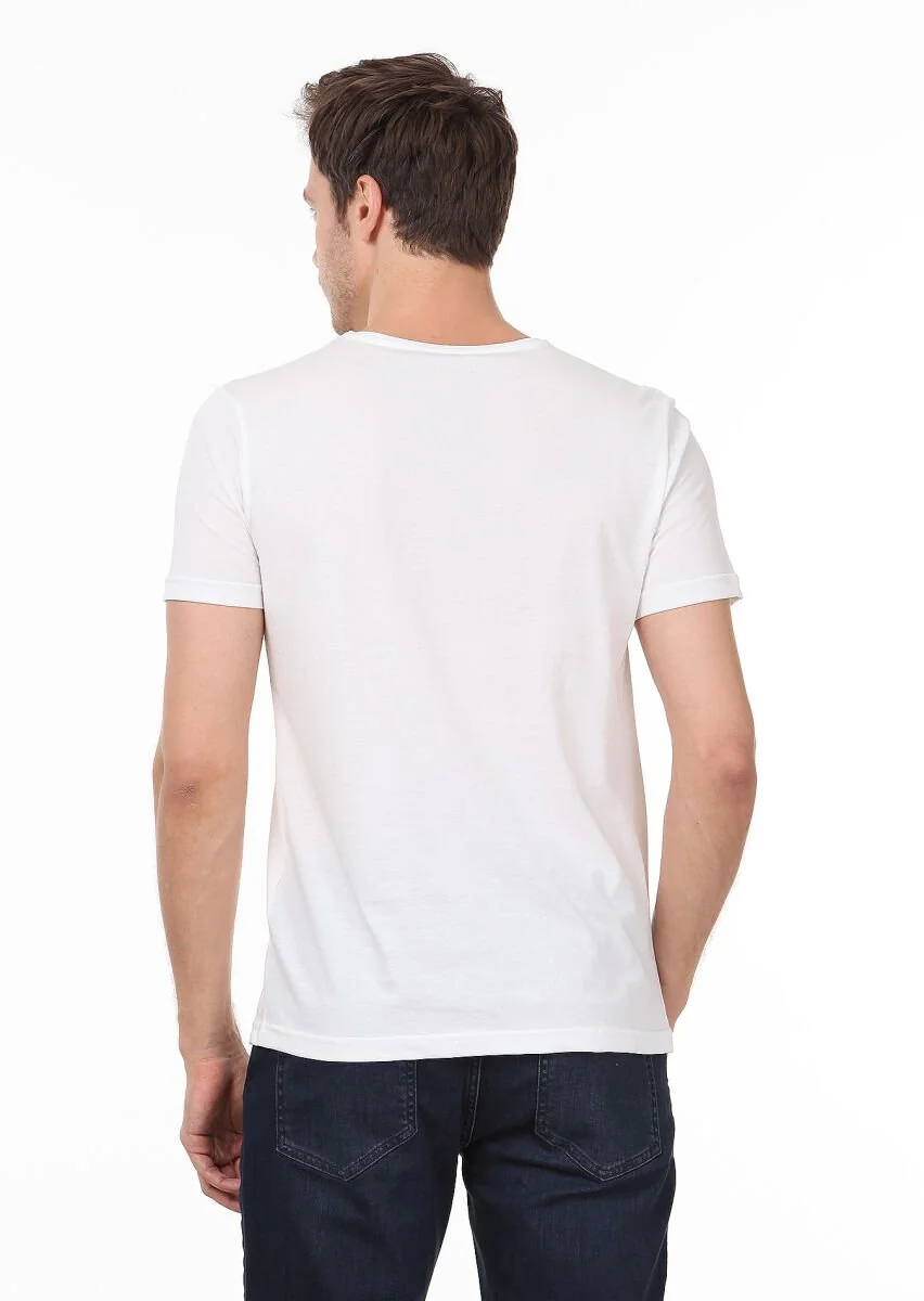 White Patterned 100% Cotton T-Shirt - 4