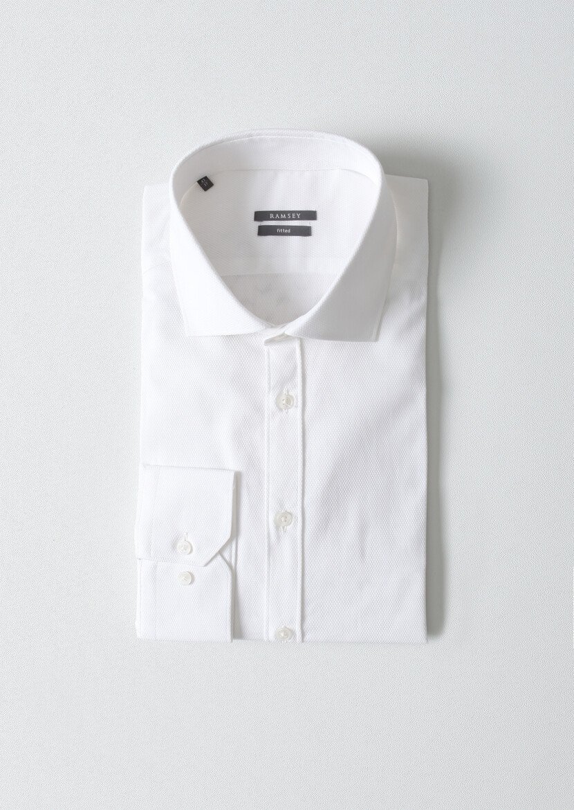 White Patterned Fitted Fit Weaving Classical 100% Cotton Shirt - 1