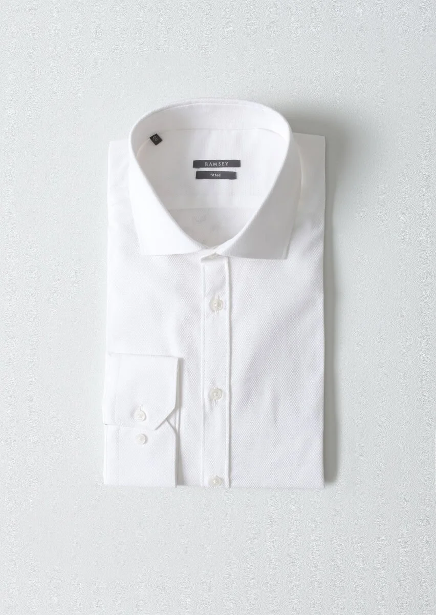 White Patterned Fitted Fit Weaving Classical 100% Cotton Shirt - 1