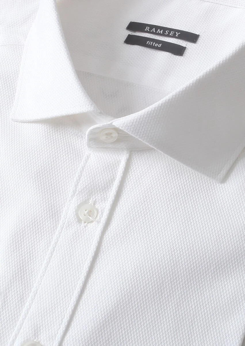 White Patterned Fitted Fit Weaving Classical 100% Cotton Shirt - 2