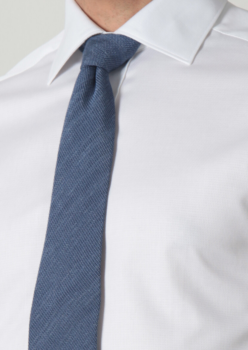 White Patterned Regular Fit Long Weaving Classical 100% Cotton Shirt - 3