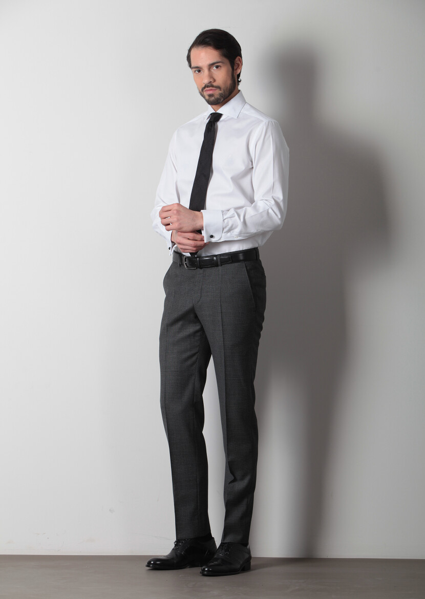 White Patterned Regular Fit Long Weaving Classical 100% Cotton Shirt 