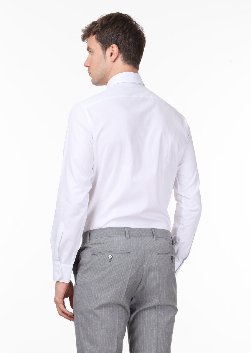 White Patterned Regular Fit Long Weaving Classical 100% Cotton Shirt - 4