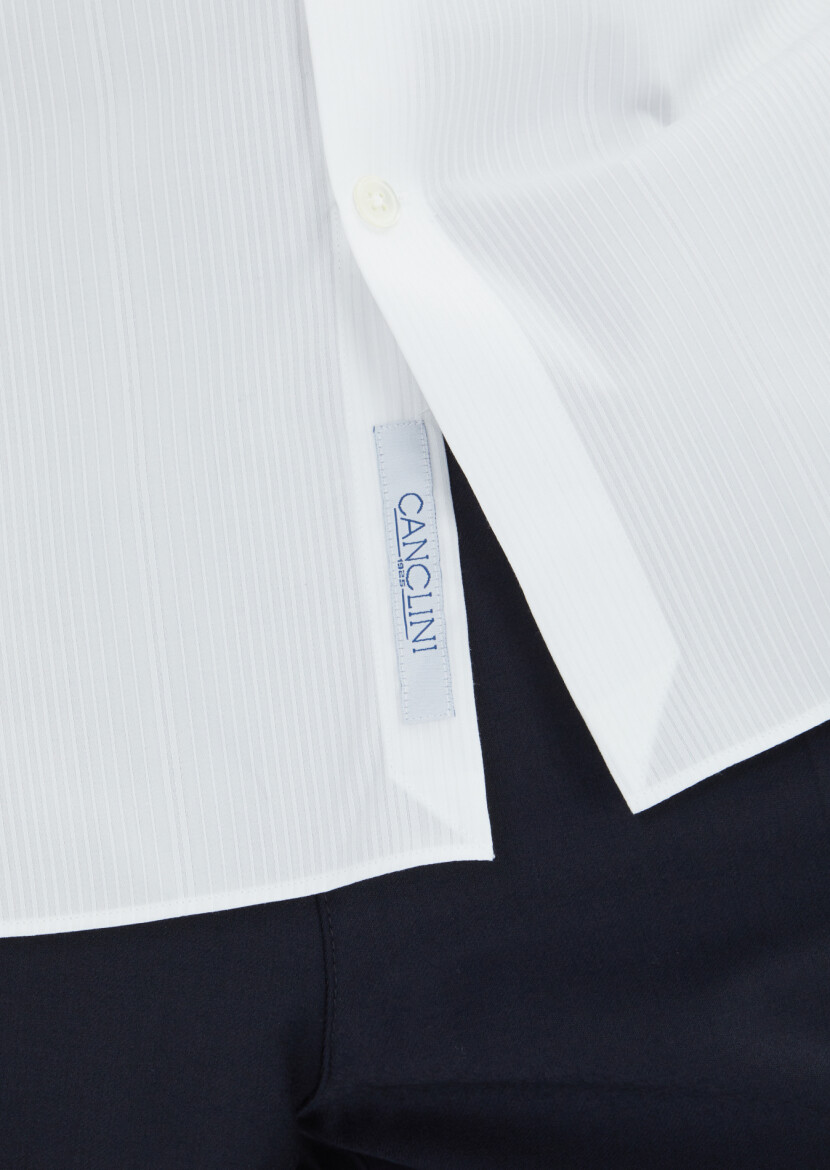 White Patterned Regular Fit Long Weaving Classical 100% Cotton Shirt - 3