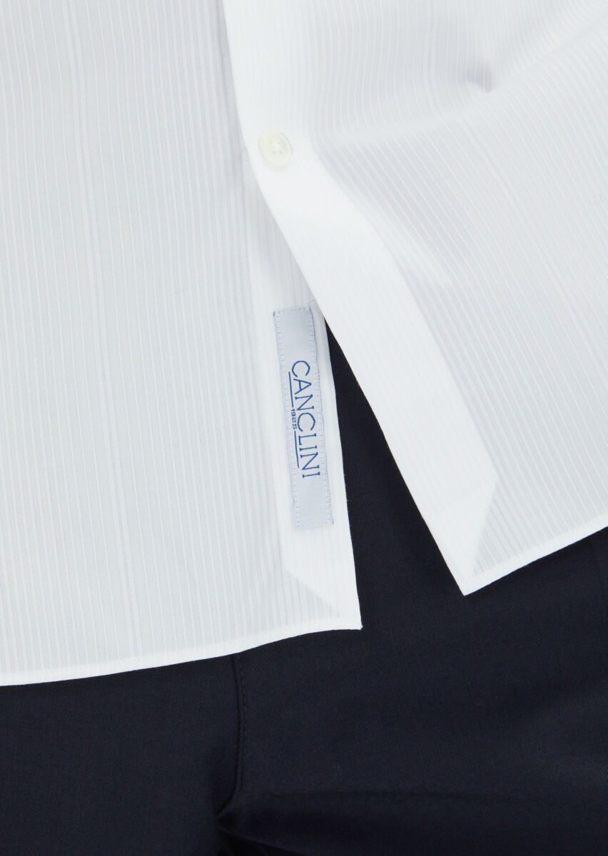 White Patterned Regular Fit Long Weaving Classical 100% Cotton Shirt - 3