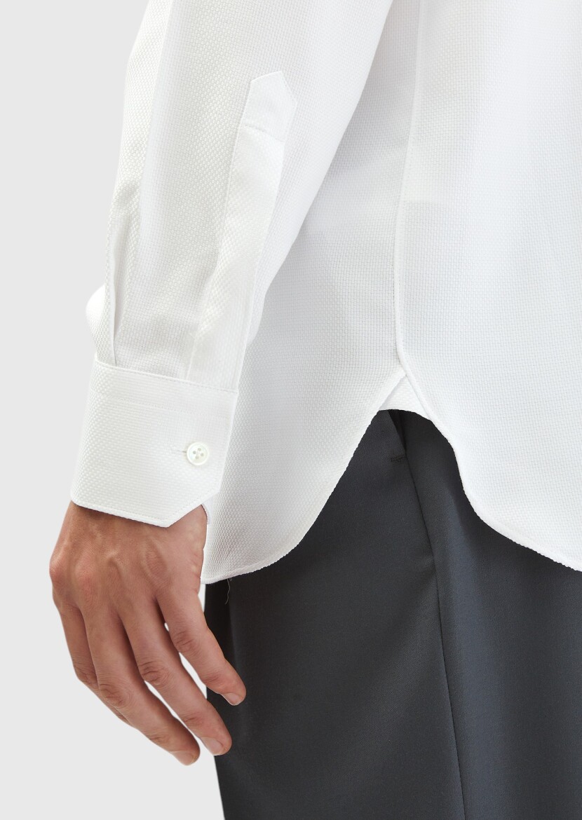 White Patterned Regular Fit Long Weaving Classical 100% Cotton Shirt - 4