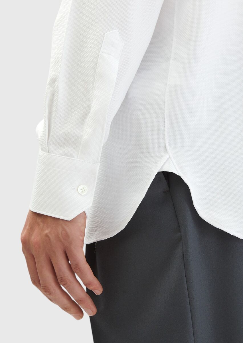White Patterned Regular Fit Long Weaving Classical 100% Cotton Shirt - 4