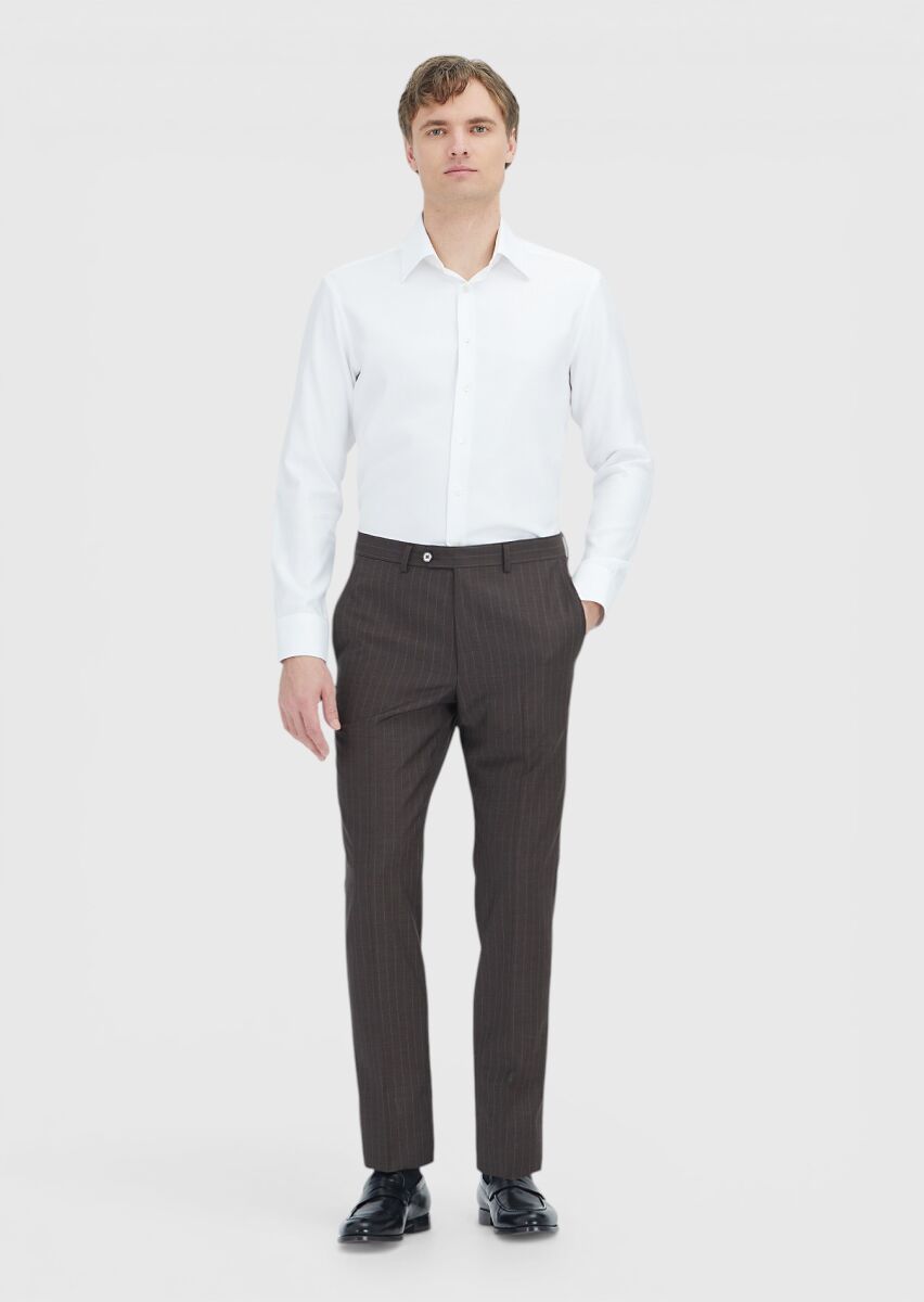 White Patterned Regular Fit Long Weaving Classical 100% Cotton Shirt - 2