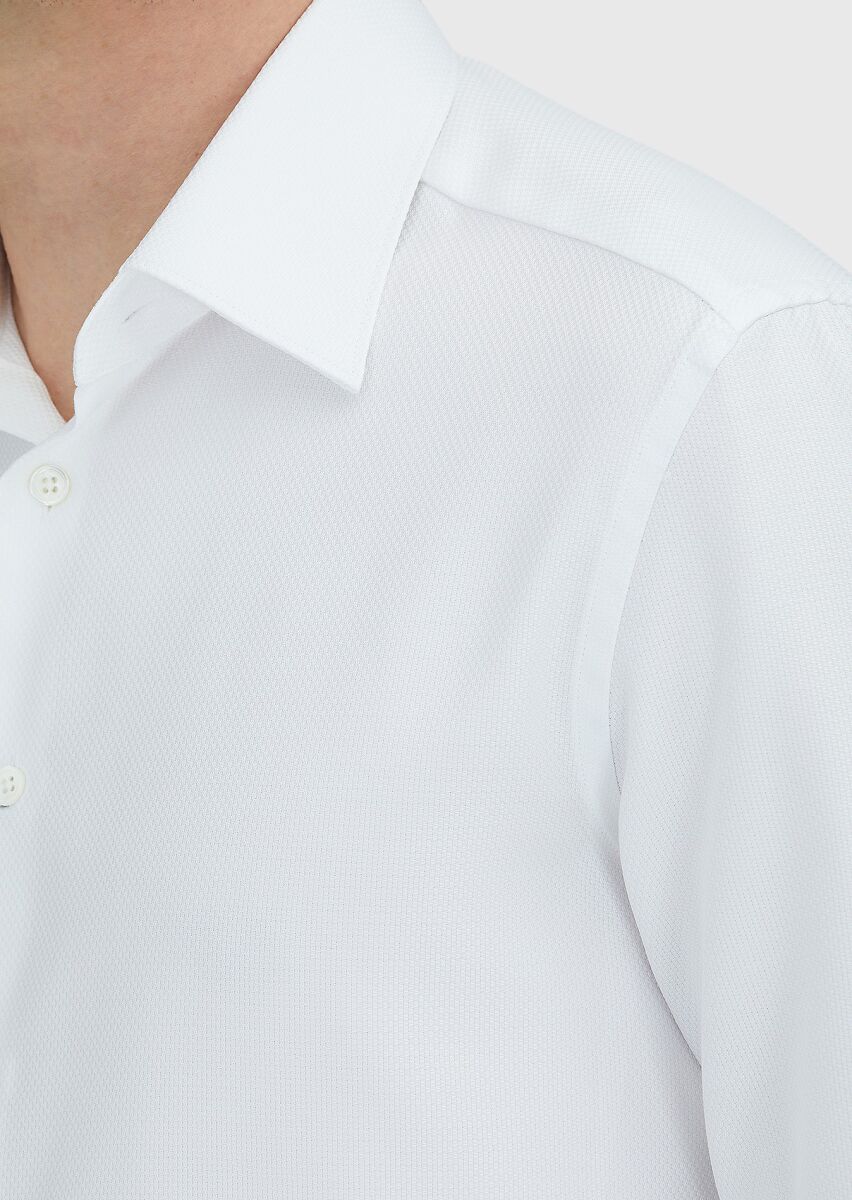 White Patterned Regular Fit Long Weaving Classical 100% Cotton Shirt - 4