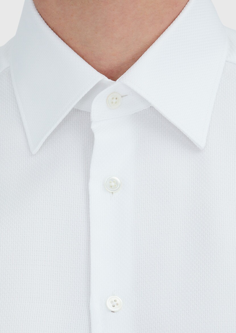 White Patterned Regular Fit Long Weaving Classical 100% Cotton Shirt - 5